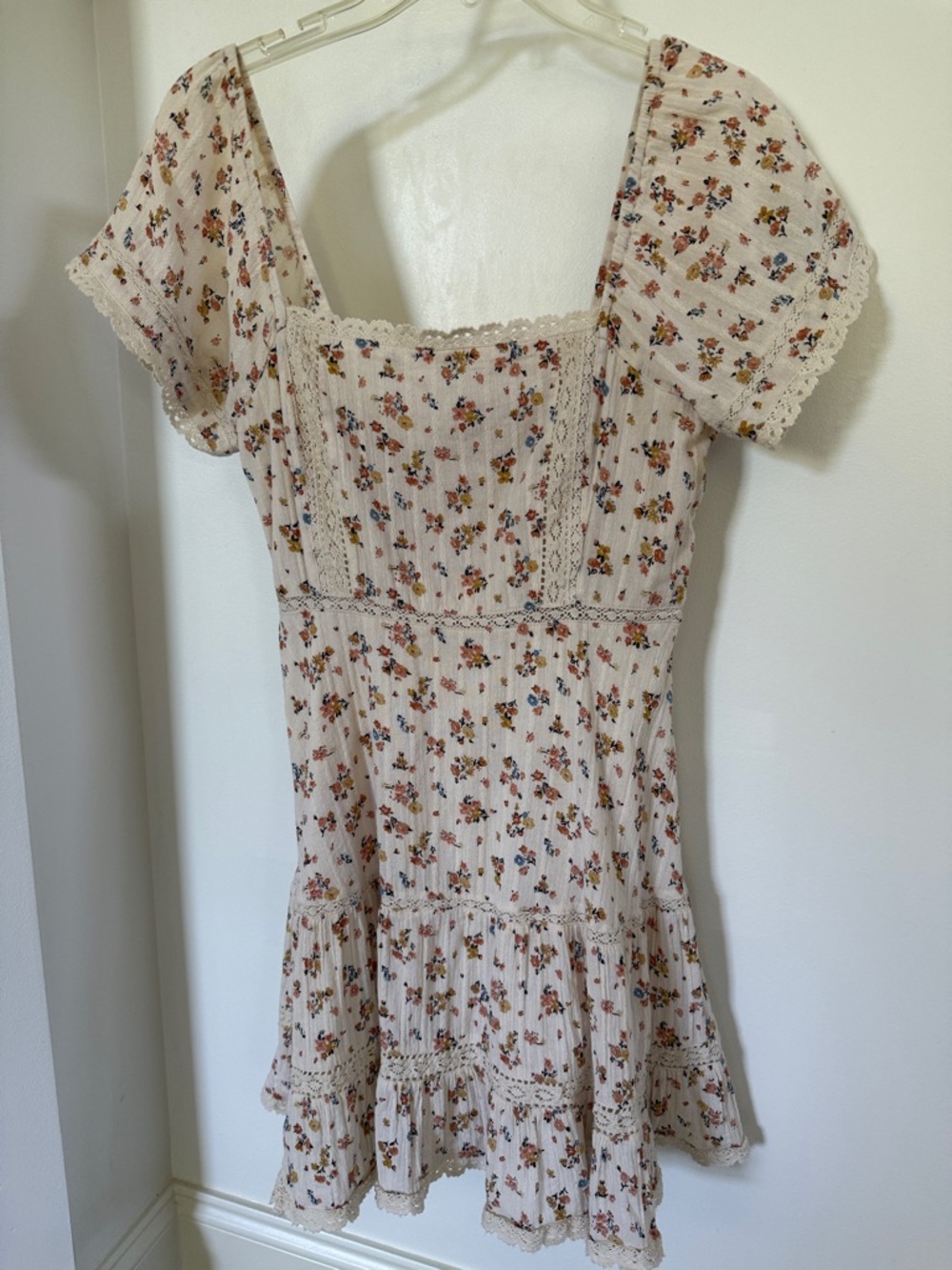 American Eagle Outfitters Cream Floral Square-Neck Mini Dress